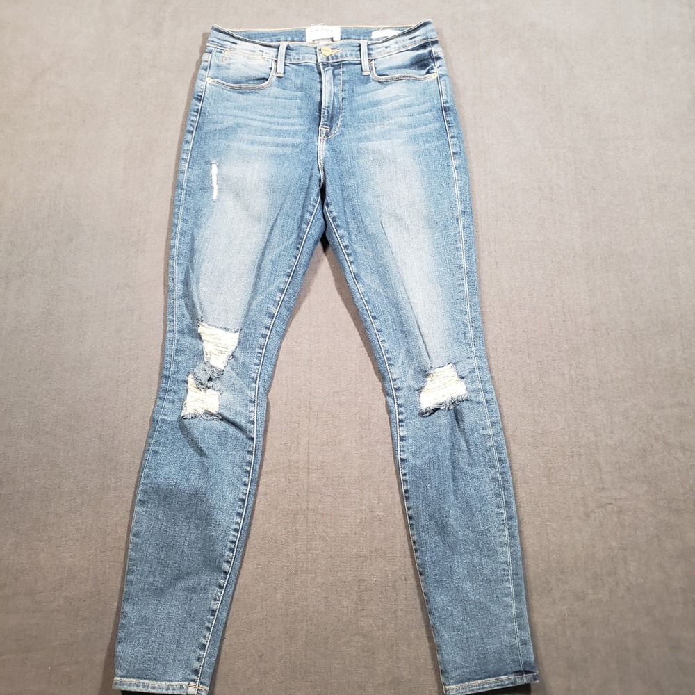 Frame Le High Skinny Jeans Womens 28 Blue Distressed Navy Yard Highโ Rise